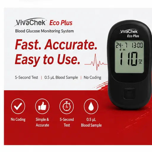 VivaChek Eco Plus Blood Glucose Monitoring System – Fast & Accurate Glucometer Kit
