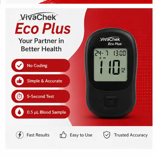 VivaChek Eco Plus Blood Glucose Monitoring System – Fast & Accurate Glucometer Kit