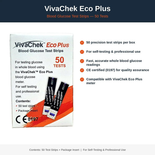 VivaChek Eco Plus Blood Glucose Test Strips – Pack of 50